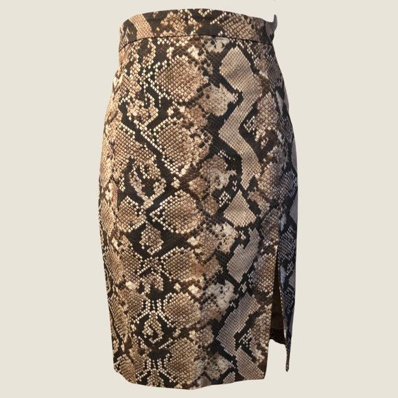 Altuzarra Brown Snake Print Pencil Skirt With Side Slit, Size US 6 - Picture 6 of 11
